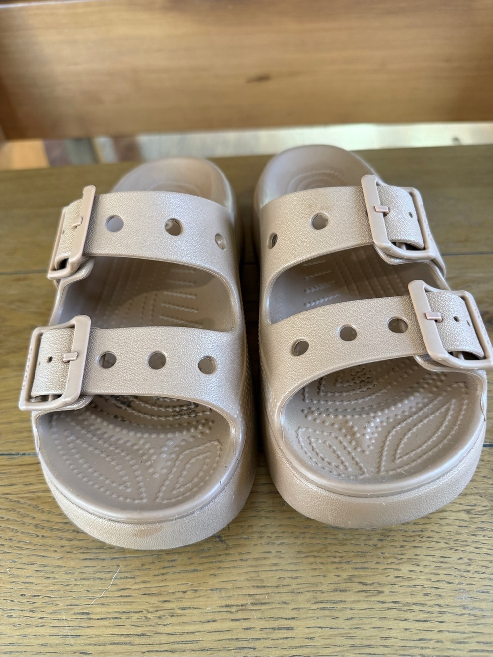CROCS Platform Double Buckle Slide Sandals in Blush Pink - Picture 6 of 7